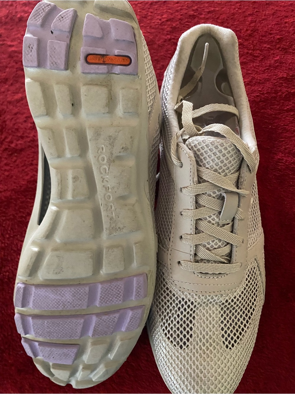Rockport Women's Beige Mesh Athletic Sneakers with Light Purple Accents